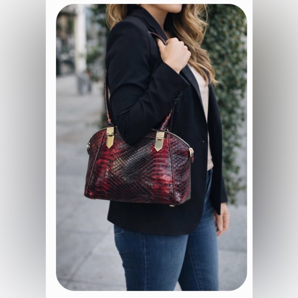 Danier leather Women's Croc-Embossed Patent Leather Handbag in Deep Burgundy